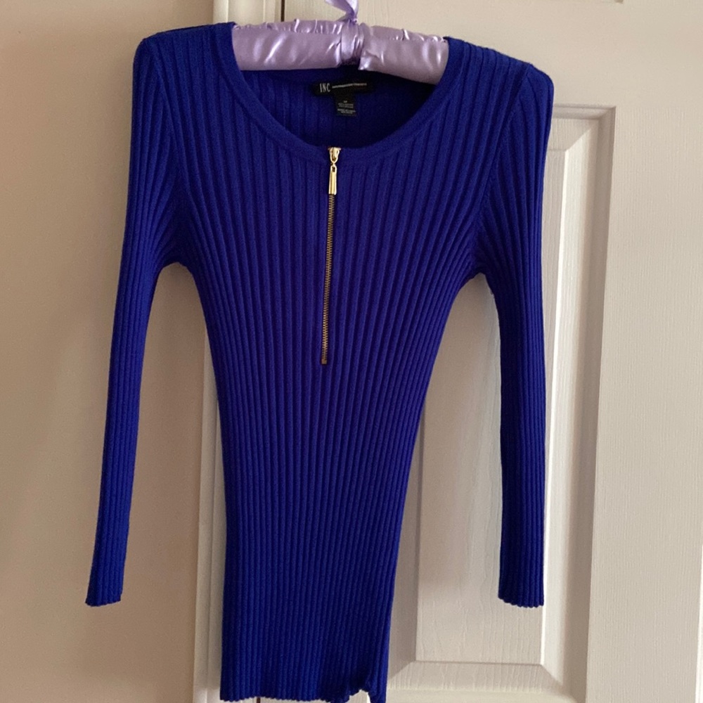 INC royal blue gold zip sweater. Hardly worn. Great shape